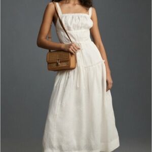 NWT Anthropologie Linen Square Neck Midi Dress Ivory Medium